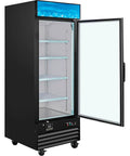 Pro Grade Merchandiser Freezer With 23 Cubic Foot Capacity Slick Black Finish Built Tough For Busy Shops Features four epoxy shelves and open door.