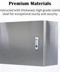Electrical Junction Box Weatherproof Outdoor Enclosure For Factories And Workshops Rugged Durable Metal Lock 18x24x6 Inches One Point Five Millimeter Thickness Stainless Steel Construction Go To Industrial Utility Chest, stainless steel front view