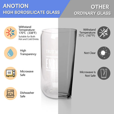 Engineer Mug For Him A Funny Gag Gift Durable Glass Cup comparison with ordinary glass, highlighting high borosilicate features.