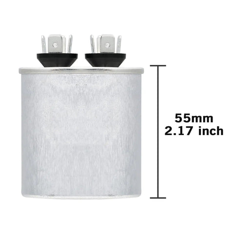 5uF Run Start Capacitor for HVAC Systems, 370/440VAC, 50/60Hz Oval CBB65A, 5 MFD Drop In Replacement for Air Conditioners, Pool Pumps, Fans and Condensers for Home or Commercial Use, 55mm silver capacitor