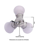 Three Light LED Ceiling Fan Light Kit In Brushed Nickel With Frosted Ribbed Glass Shades, top view showing dimensions for 42 Inch Fans.