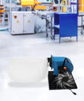 Powerful 1HP Wall Mounted Dust Collector With 550 CFM Strong Suction And 14.8 Gallon Collection Bag in a workshop setting.