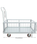 Beefy 2200 Lbs 4 In 1 Platform Truck Cart Convertible Flatbed And Caged Trolley For Warehouse And Job Site Use Heavy Duty Steel Construction High Capacity Moving Cart, side view with dimensions
