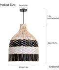 Rattan Pendant Light For Kitchen Island And Living Room And Bedroom Boho Woven Chandelier Handmade Ceiling Lamp With Safe Durable Build And E26 E27 Bulb Compatibility Ideal For Modern Rustic Homes, showing dimensions and adjustable cord