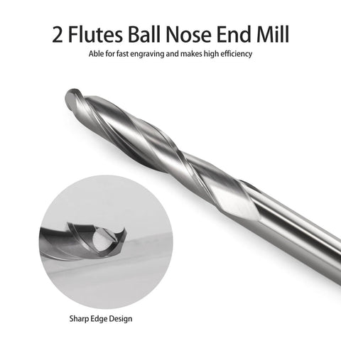 Ball Nose End Mill With One Eighth Inch Shank And One Sixteenth Inch Cutting Diameter For CNC Router Bits Two Flute Spiral Engraving