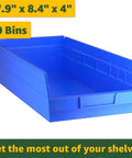 Boss Level Heavy Duty Garage Shelving Rack With 20 Angled Wire Utility Bins And Smooth Casters For No Sweat Tool Organization And Legit Shop Floor Storage In Vibrant Blue 18 By 36 By 74 Inches, blue utility bin 17.9 x 8.4 x 4 inches.