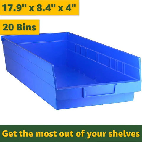 Boss Level Heavy Duty Garage Shelving Rack With 20 Angled Wire Utility Bins And Smooth Casters For No Sweat Tool Organization And Legit Shop Floor Storage In Vibrant Blue 18 By 36 By 74 Inches, blue utility bin 17.9 x 8.4 x 4 inches.