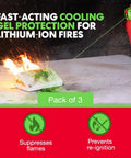Lithium-Ion Battery Fire Extinguishing Gel 3-Pack for Electronics, Fast Fire Suppression That Stops Thermal Runaway, 14oz canister shown.