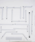 Heavy Duty Dual Pail Tipper Rack Hella Tough Steel Bucket Holder parts layout with installation instructions and tools.
