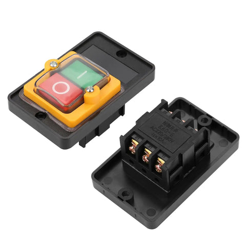 Drill Press Push Button Switch AC 220V 380V On Off Start Stop Motor Control 10A with green and red buttons for easy operation.