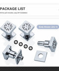Brass Shower Body Spray Jets Kit With Two Function Massage, four chrome square sprayer heads, NPT 1/2 inch connectors