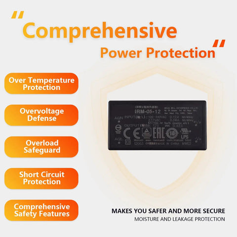 No Fuss Rock Solid Ac Dc Power Supply Module 5 Watt 12 Volt 0.42 Amp Universal Input with comprehensive power protection features.