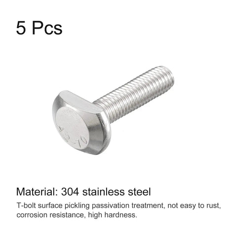 Secure Your Rig With Top Shelf T-Slot Bolts M10x40mm 5 Pack 304 Stainless Steel Drop-In Studs T-Track Sliding Screws Deadlock Fit Zero Wiggle For Custom Jigs. Single 304 stainless steel T-slot bolt with hex head.