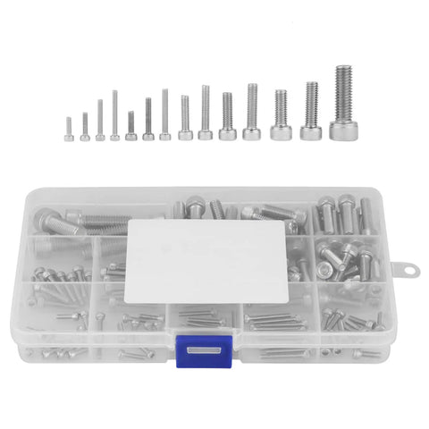 135-Piece Metric Screw Assortment Kit With Button Head Socket Cap Bolts In 304 Stainless Steel, organized in clear box