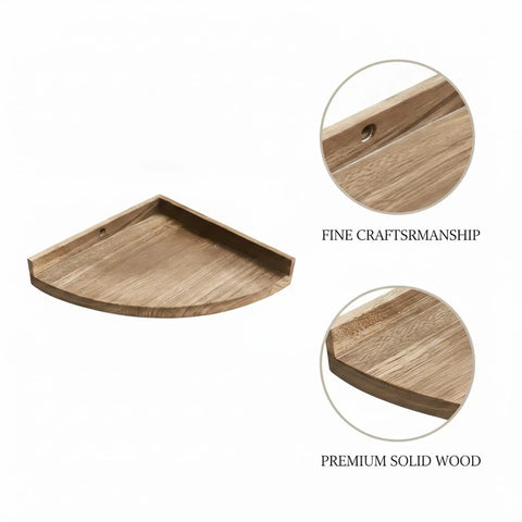 Rock Solid Wood Triangular Corner Shelf Bracket For Wall Mount Storage with close-up on craftsmanship and material