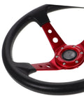 Close-up of 14 Inch Racing Steering Wheel for Cars and Golf Carts PU Drifting Wheel With Horn Button Red 350mm Diameter