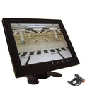8 Inch CCTV Monitor With HD IPS Display 1024x768 Security Screen showing parking garage view, VGA HDMI AV BNC USB inputs visible