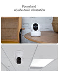 2K Plus Indoor Security Camera With 360 Degree Coverage, 4MP Night Vision, mounted on table and ceiling