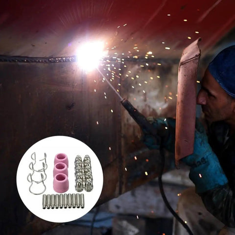 Essential Pl60 Plasma Cutter Torch Consumables Kit With Nozzles And Cups For Smoother Welding Airflow And Precise Spark Control On Small Projects, featuring welding tools in use.