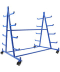 Badass Heavy Duty Five Tier Double Sided Storage Rack On Wheels Rolling Material Cart For Lumber And Pipe 500 Pound Capacity Mobile Garage Workshop Storage Shelves Blue with casters.