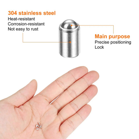 Top Shelf Heavy Duty Stainless Steel Ball Plungers 10 Pack 2Mm X 3Mm 8N Force Positioning Pins for precise locking in hand.