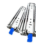 Beefy Heavy Duty Drawer Slides With Ball Bearing Full Extension For Smooth Quiet Opening And Heavy Load Capacity Made From Rust Resistant Steel Ideal For Cabinets Tool Chests And Heavy Use Drawers, pair with blue handles