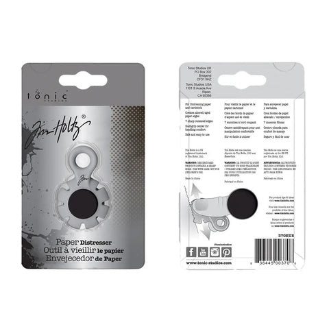 Packaging of Paper Distressing Tool With 7 Recessed Blades For Scrapbooking And Card Making, front and back view
