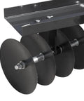Close-up of Tow Behind Sleeve Hitch Disc Harrow Garden Cultivator for Tractor with 39 Inch Working Width and 11 Inch Discs Black Steel