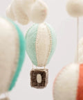 Cozy Baby Nursery Hot Air Balloon Mobile with Clouds and Felt Balls Natural Wool Handmade Crib Decor on a Wooden Hoop