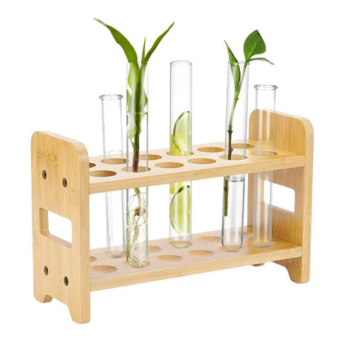 12 Hole Test Tube Rack Made From Bamboo Wood Lab Stand For Chemistry Classrooms And Experiments, Features Interchangeable 26mm 27mm And 28mm Trays