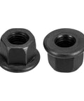Heavy Duty M10 Flange Hex Nut Set Grade 10.9 Carbon Steel With Black Oxide Finish 2 Pack, front and side views