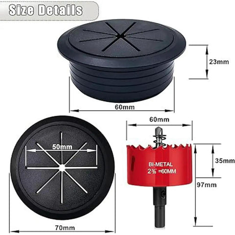 Super Cool Wall Mounted TV Cord Hider With 60mm Grommet Kit And Drill For A Clean Look And Safe Cable Management Using Tough Abs Materials. 60mm ABS cord grommet size details and hole saw drill kit