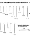 Beefy Stainless Steel Cotter Pins Assortment Kit 450 Pieces Split Pins Clip Fasteners various sizes diagram