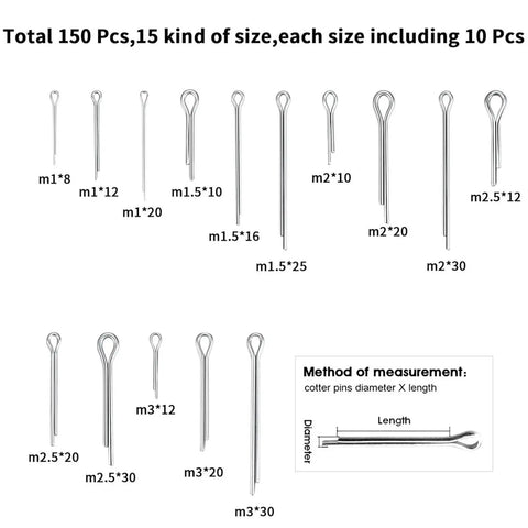 Stainless Steel Cotter Pin Assortment Kit 300 450 600 Pieces Split Pins Clips Fasteners For Auto Garage And Panel Fittings Durable Quick In And Out Fix For Everyday DIY, 15 sizes