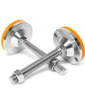 Tough As Nails Heavy Duty Leveling Screw Legs Adjustable Anti Vibration Machine Feet Carbon Steel Base Industrial Grade For Furniture Equipment 9 Pack M12 M14 M16 close-up of two adjustable leveling screws with rubber feet