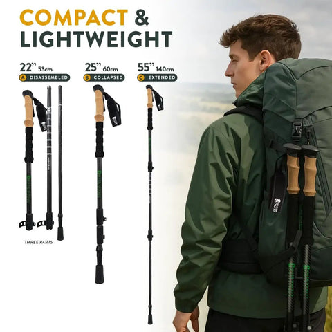 100 Percent Carbon Fiber Trekking Poles For Serious Hikes Lightweight Trail Ready Collapsible Hiking Poles With Cork And EVA