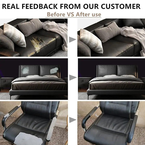 Comparison of furniture before and after using Self Adhesive Leather Repair Tape Kit 4x63 Inch Leather Patch For Furniture Car Seats Sofas Couches Boat Seats Dark Blue Waterproof Durable Fix Scratches Cracks Burns Fading