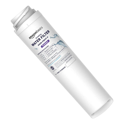 Fridge Water Filter 2 Pack For GE FQSVF Drinking Water System with label showing NSF certifications and filtration details.