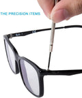 6 Piece Mini Screwdriver Set With Case, shown tightening screw on eyeglass frame
