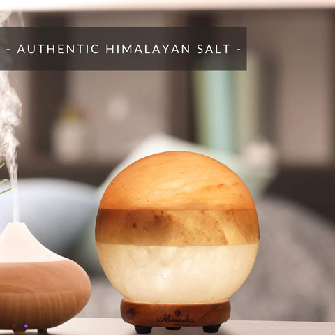 Dual Illumination Himalayan Salt Lamp Round Globe In Pink White Gray With Dimmable Adjustable Glow and cozy night light
