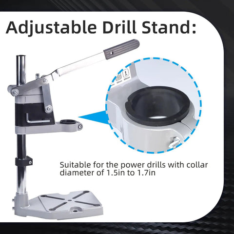 Portable Drill Press Stand For Hand Drills Adjustable Benchtop Clamp with Aluminum Base and Single Hole for Precision Drilling