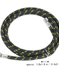 Two Pack Braided Airbrush Hoses Five Point Nine Feet With One Eighth Inch Twist Fittings For Nail Techs Spray Painters And Model Makers Ensuring A No Fuss Hookup Daily, flexible black and yellow reinforced hose.