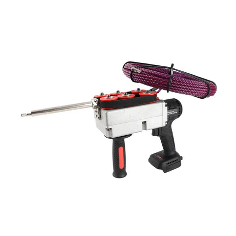 Heavy Duty Electric Pipe Threader Fueled By Peppy Brushless Motor And Sure Grip Handheld Shell shows a compact threading tool with purple cable.