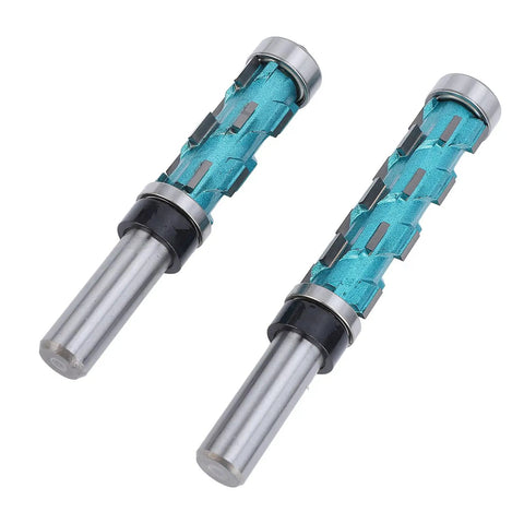 Heavy Duty Trim Spiral Router Bit 3 4 Inch Cutting Diameter With Double Bearings showing two carbide router bits with shanks.