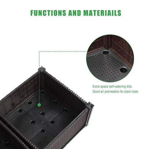 Close-up of Raised Garden Beds Planter Box Set of 2 with Self Watering Design, showing perforated base and material texture