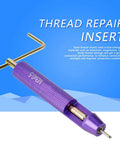 Front view of M3 Thread Repair Kit With 50 Pcs Stainless Steel Thread Inserts For 2D Threads, purple tool with handle.