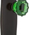 Prairie Plate Privacy Crystal Emerald Glass Door Knob Set in Timeless Bronze Finish with Solid Forged Brass Plates