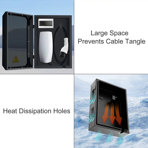 Heavy Duty Outdoor EV Charger Enclosure Floor Standing Charging Station Box With Key Locks All Season Weatherproof Shield for EV gear showing large space and heat dissipation holes.