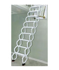 No Sweat Automatic Electric Telescopic Attic Ladder Solid Titanium Alloy Folding Steps in clean white with remote control access.