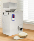 Automatic Granule Filling Machine Features Stainless Steel Housing For Hella Precise Digital Weighing Up To Five Hundred Grams during rice packing, with polished surface.